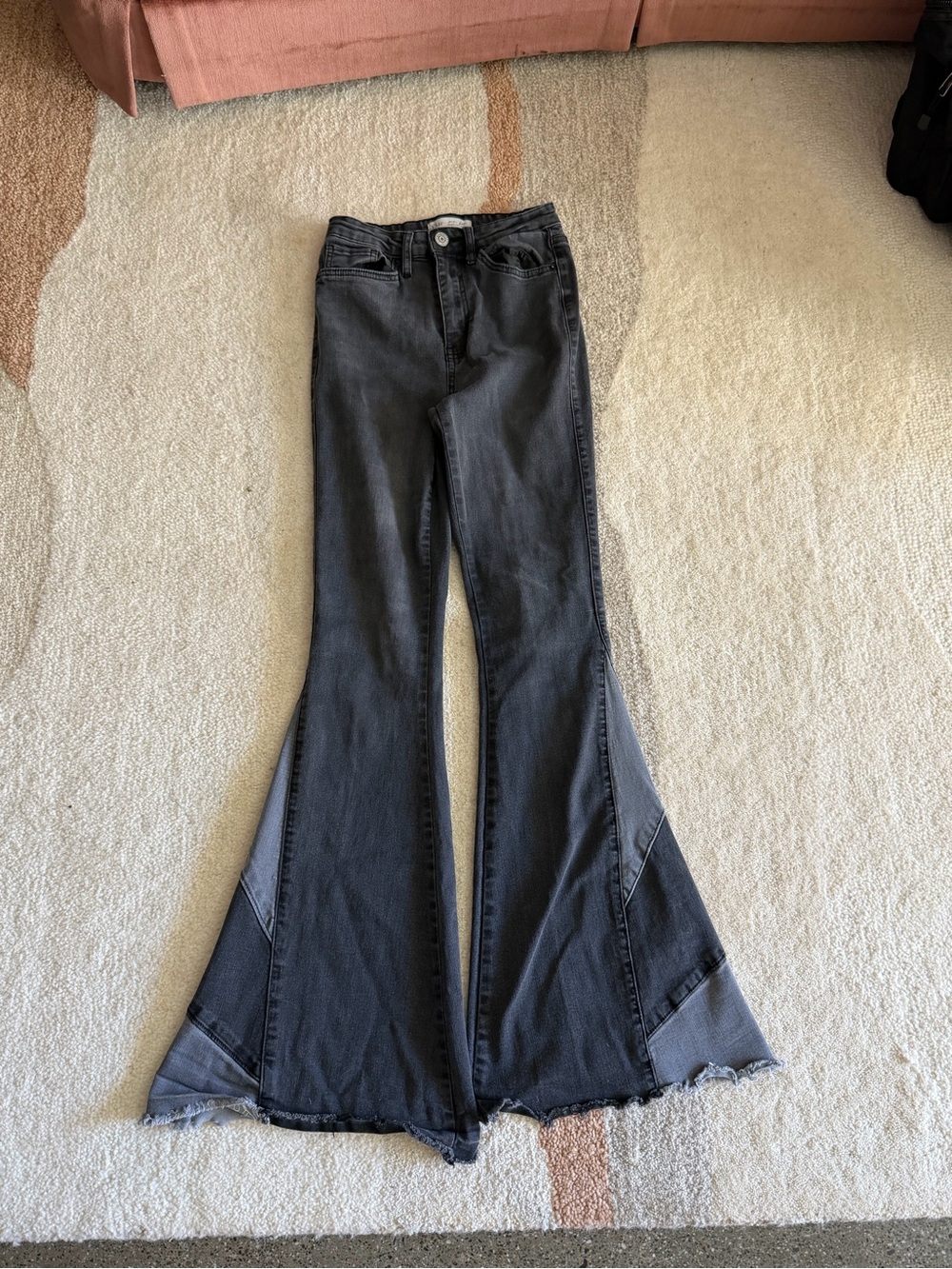YMI Black High-Rise Flare Jeans with Contrast Panels
